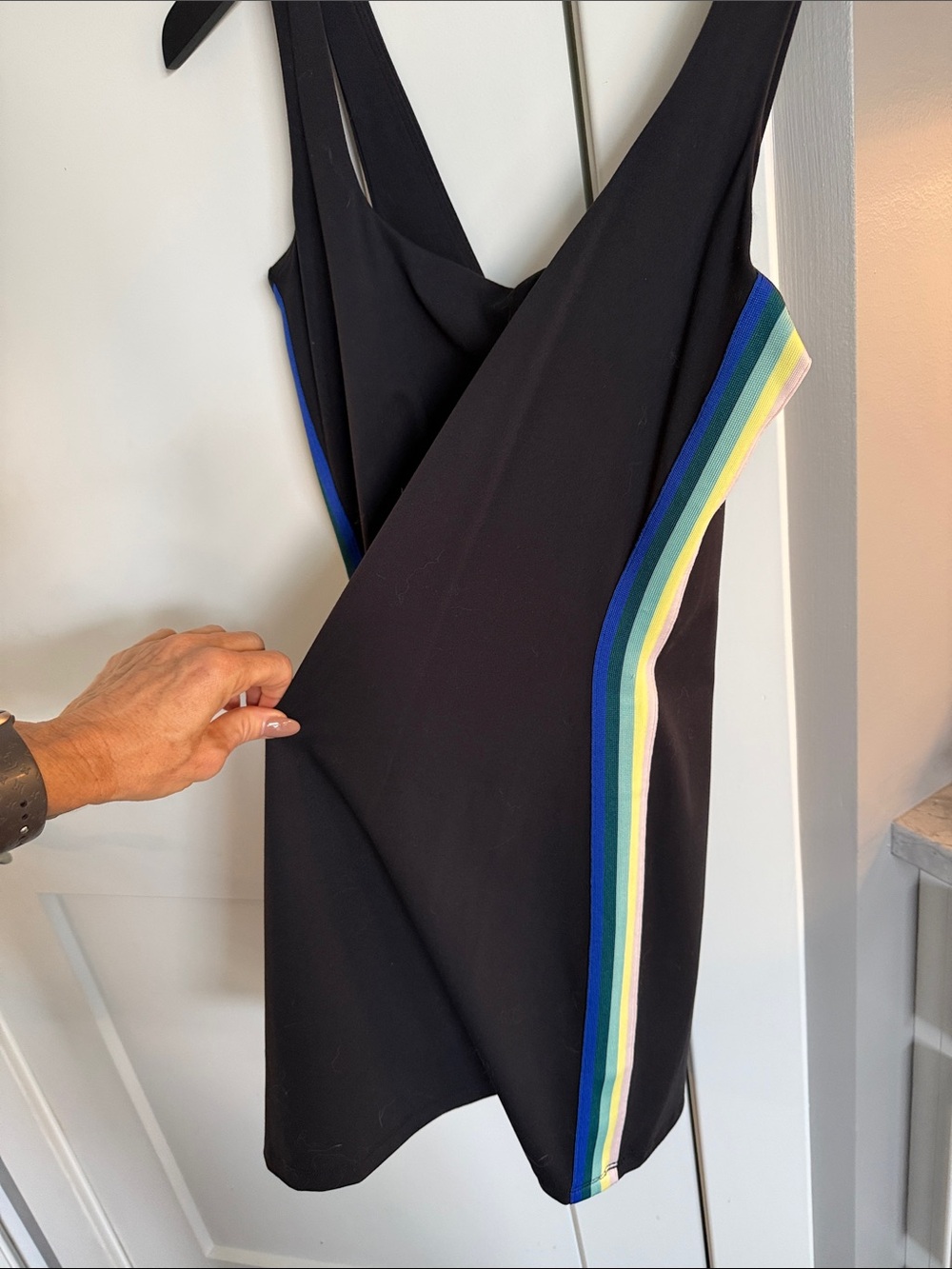 SPIRITUAL GANGSTER MED Black Sleeveless Dress with Rainbow Side Stripes